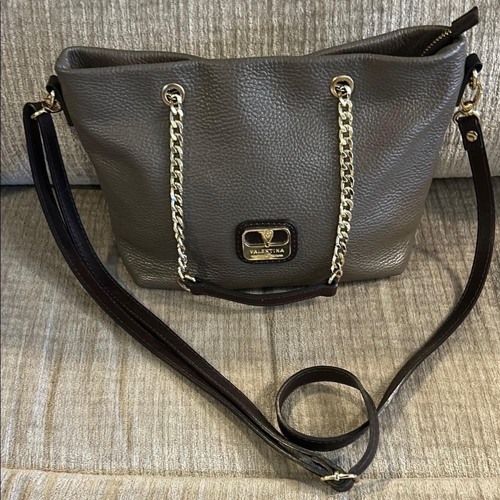 Valentina genuine leather made in Italy Crossbody medium brown 9 x 12